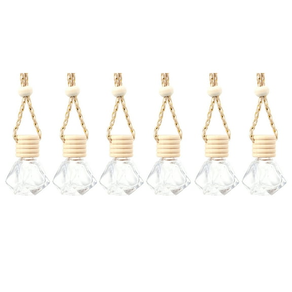Car Hanging Diffuser Bottle: 6pcs Empty Glass Bottle Pendant Essential Oil Sub- bottle Reviewer Auto Ornament Keychain Gift