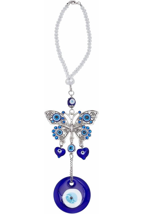 Car Hanging Ornament Pendant with Butterfly Heart Charms Good Lucky Suncatcher Hanging Decoration Beads Decor for Car Rear View Mirror Keychain Window Door Balcony for DIY