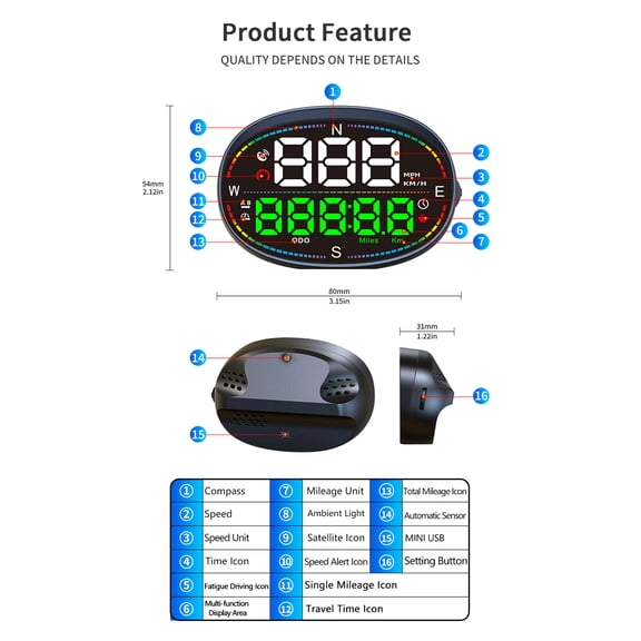 Car Head Display,With Speed Time Head Display Time Overspeed Alarm Speed Time Overspeed 3 Inches Car Inches Car Universal Car Universal Head Dual 3inches Display 3 Inches Alarm All Vehicle