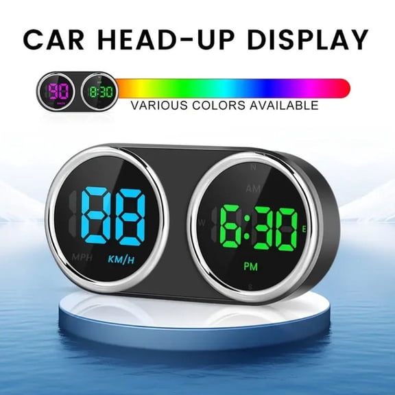 Car Head-up Digital Speedomter Clock HUD Alarm KMH For MPH Speed 7-Color