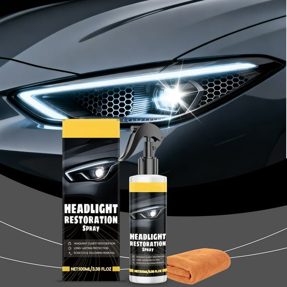 Car Headlight Polishing Liquid 100ml,Removes Oxidation Yellowing Restores Shine Protective Long-Lasting Coating,DIY Headlight Restoration Spray for Cars Trucks SUVs and Plastic Lenses-A