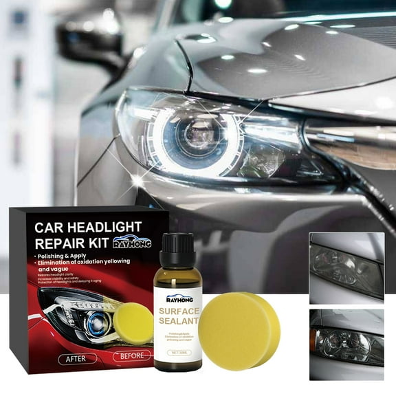 Car Headlight Repair Kit, 30ml, Scratch & Yellowing Repair Fluid for Auto Headlamps, Brightness Restoration, DIY Car Headlamp Maintenance with Polishing Sponge for Clear Night Vision