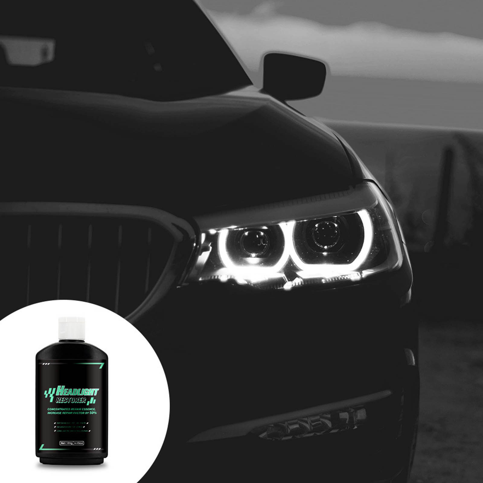 Car Headlight Repair Solution | 120g Restorer & Cleaner with Sponge | Removes Yellowing & Aging Layer | Enhances Transparency | LED & Halogen Compatible | Easy-to-Use Polish | Extends Headlight
