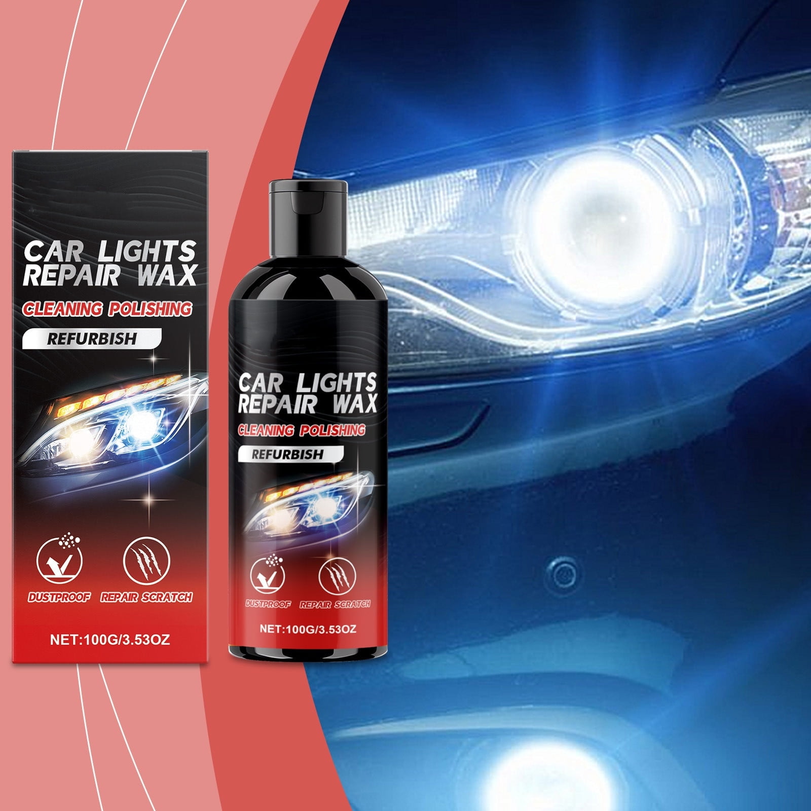 Car Headlight Restoration Cream - Headlight Cleaner & Polisher for Yellowing Removal, Brightening & Refurbishment - Easy to Use for All Car Models - 3.5 oz Tube
