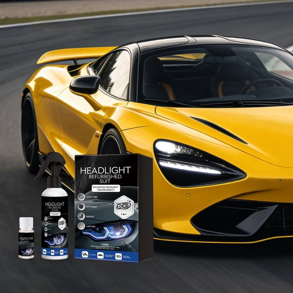 Car Headlight Restoration Kit 100ml – Oxidation & Yellowing Remover, Lens Polishing & Protective Spray, Increases Brightness & Visibility, Includes Sponge & Towel