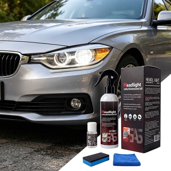 Car Headlight Restoration Kit 180ml Spray - 2-Step Sanding-Free Oxidation Remover, Long-Lasting Crystal Coating Protection, Nighttime Visibility Enhancer