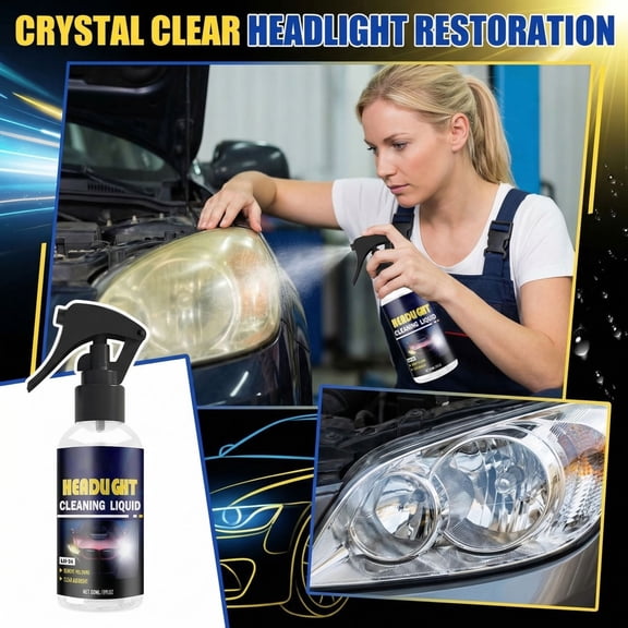 Car Headlight Restoration Kit 60ml, Scratch & Yellowing Remover for Plastic Lenses, UV Oxidation Cleaner with Sponge, Auto Detailing Tool