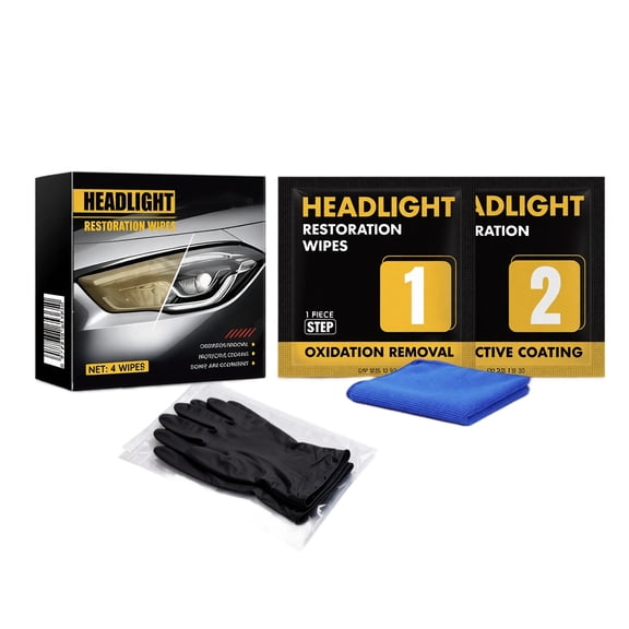 Car Headlight Restoration Kit Headlight Restoration Kit Headlight Wipe Set with Durable Protective Gloves and Microfiber Towel Deep Oxidation Removal Auto Headlight Cleaner