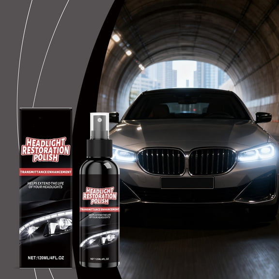 Car Headlight Restoration Spray 120ml, Headlight Lens Cleaner and Polish, Removes Yellowing, Oxidation, Scratches, UV Protection, Enhances Nighttime Visibility