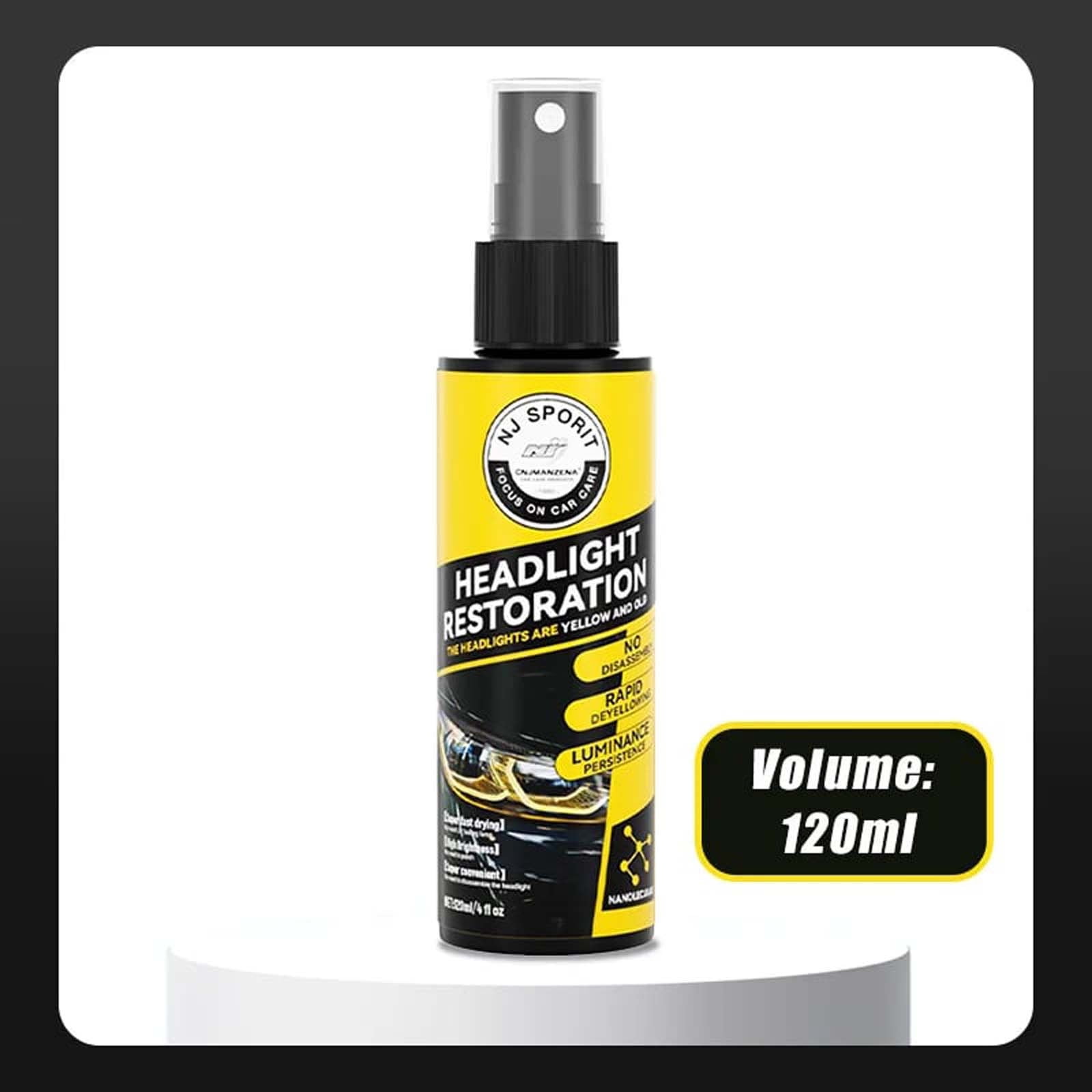 Car Headlight Restoration Spray Headlight Restorer Liquid Spray Headlamp Brightener Car Repair Kit UVResistant Effective Headlight Coating Spray 120ML
