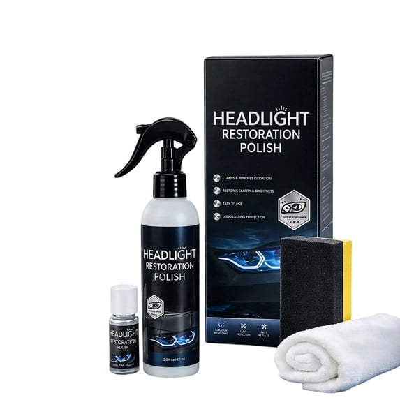 Car Headlight Restoration kit Cleaner Brightener 3.38fl oz Oxidation Yellowing Remover with Sponge Microfiber Towel for Dull Foggy Lenses Long-Lasting Protective Coating Black