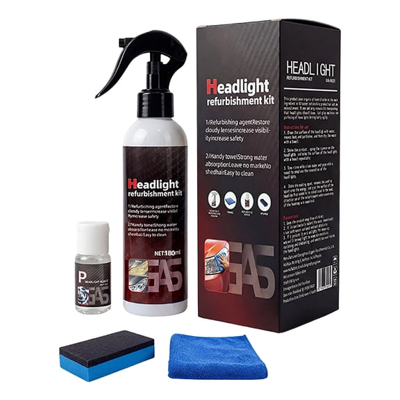 Car Headlight Restorer Coating Kit 180ml, Oxidized Lens Polisher Cleaner Spray, Sanding-Free Headlight Restoration Tool for Car SUV Motorcycle Driving Safety