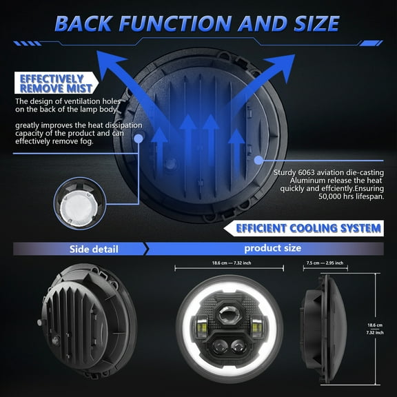 Car Headlight,Round With Hi/lo 7 Inch Led Beam And Cars Waterproof Ip67 Inch Led Round And Turn Cars With Hi/lo Beam Ip67 2 Headlamp Offroad Eyes Led Halo 2pcs Eryue Cometx Black 2 Pack