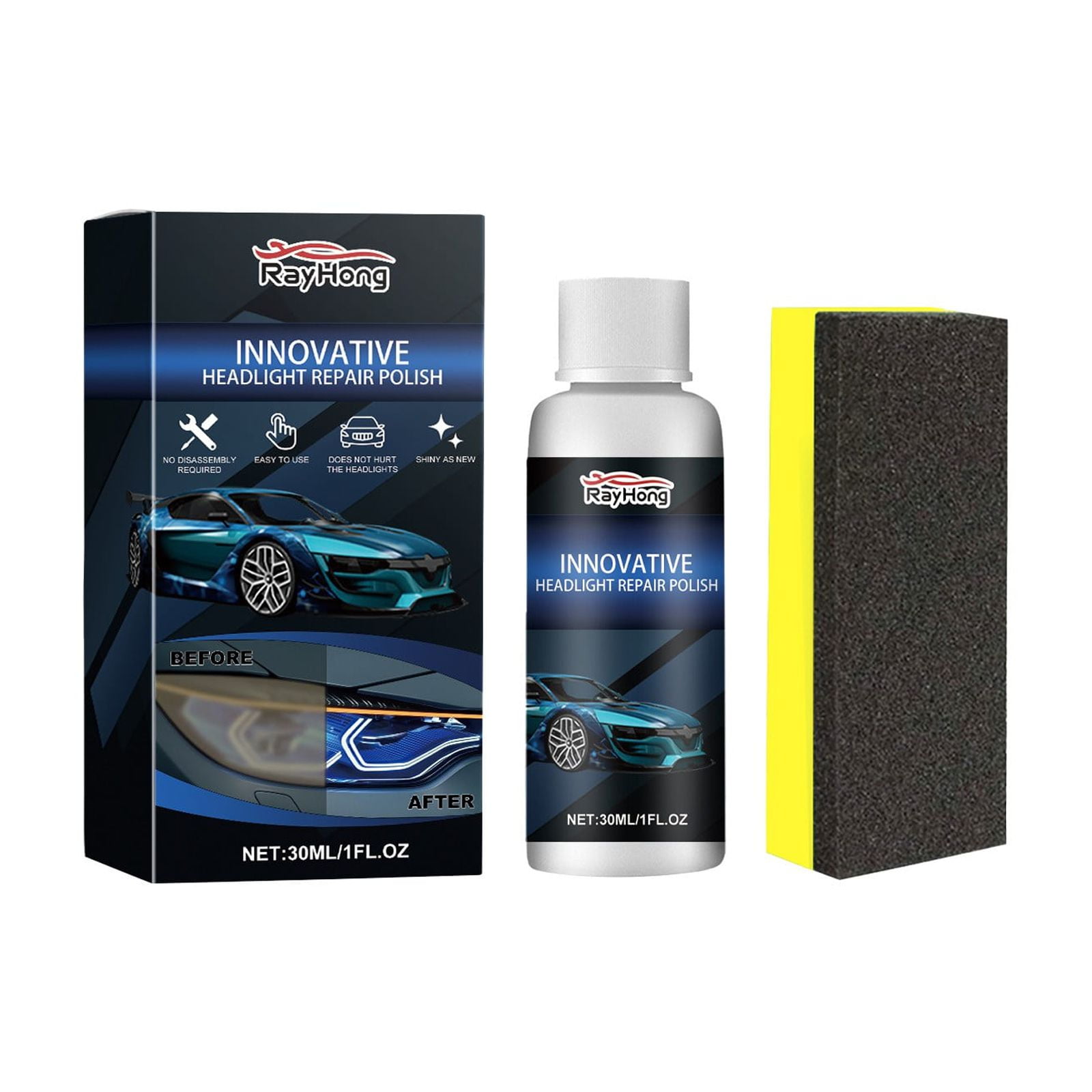 Car Headlight Set Refurbishment Yellowing Cleaning Premixed Concrete