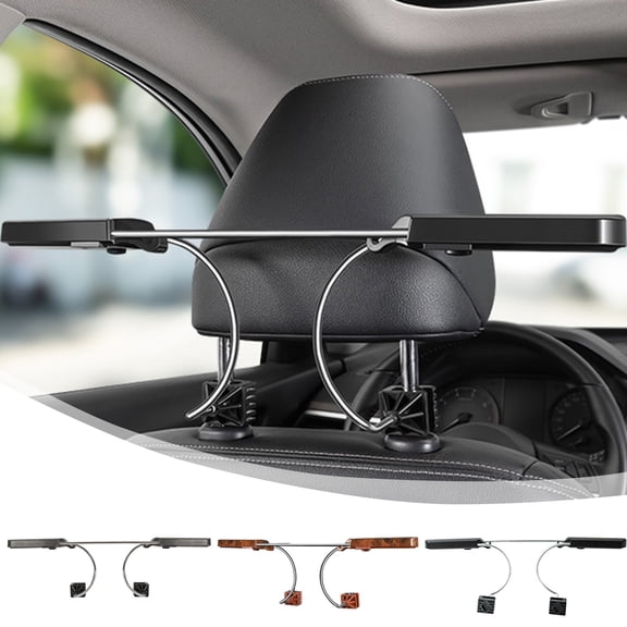 Car Headrest Clothes Hanger with Hooks, Brown, Iron for Commute and Travel