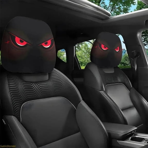 Car Headrest Cover with Angry Eyes Design, Elastic Universal Fit Protector for Auto Interior, Breathable Fabric, Easy Care, Quirky Automotive Accessory