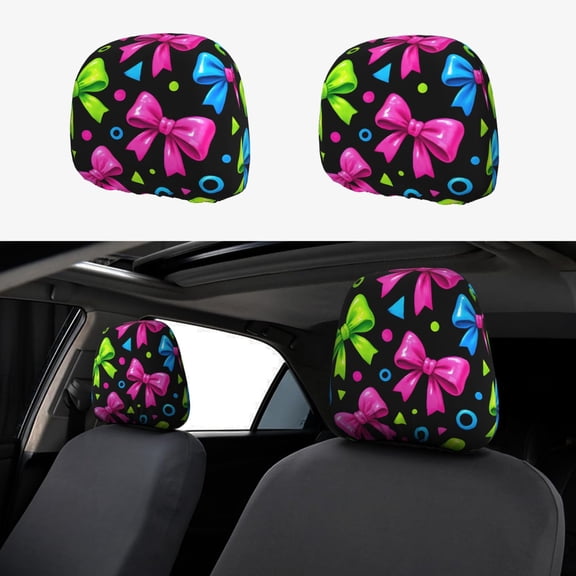 Car Headrest Covers 2pcs Full-Coverage Headrest Covers For Most Car Models Bold Neon Contemporary Ribbon Bow Pattern