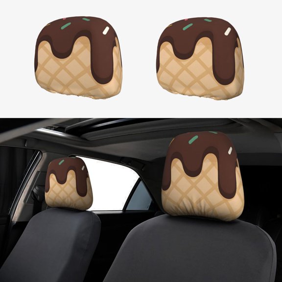 Car Headrest Covers 2pcs Full-Coverage Headrest Covers For Most Car Models Chocolate Ice Cream