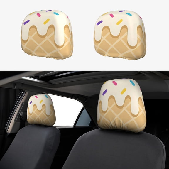 Car Headrest Covers 2pcs Full-Coverage Headrest Covers For Most Car Models Ice Cream Beige