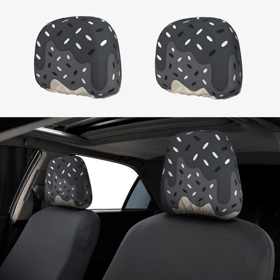 Car Headrest Covers 2pcs Full-Coverage Headrest Covers For Most Car Models Ice Cream Black