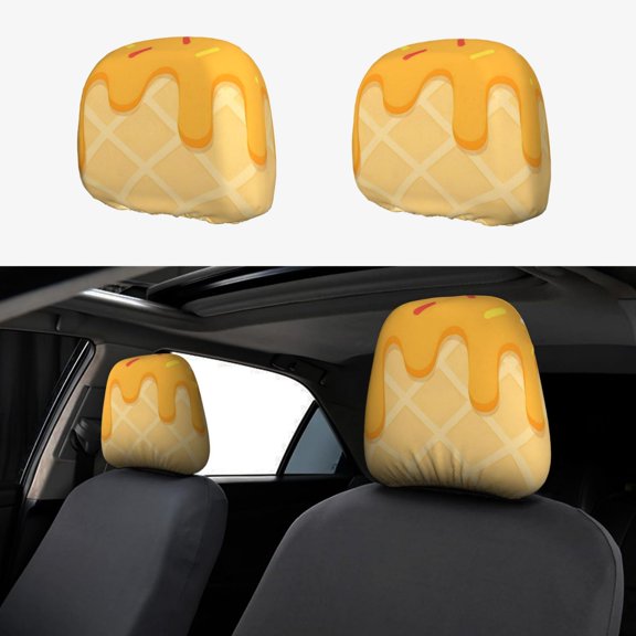 Car Headrest Covers 2pcs Full-Coverage Headrest Covers For Most Car Models Ice Cream Orange