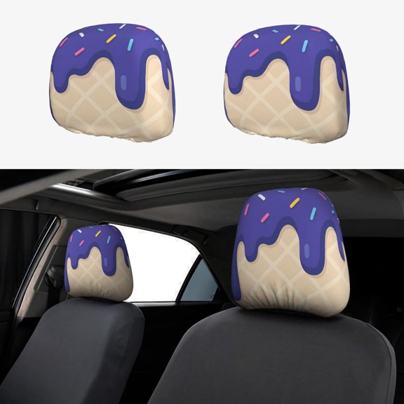 Car Headrest Covers 2pcs Full-Coverage Headrest Covers For Most Car Models Ice Cream Purple