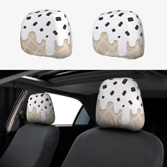 Car Headrest Covers 2pcs Full-Coverage Headrest Covers For Most Car Models Ice Cream White