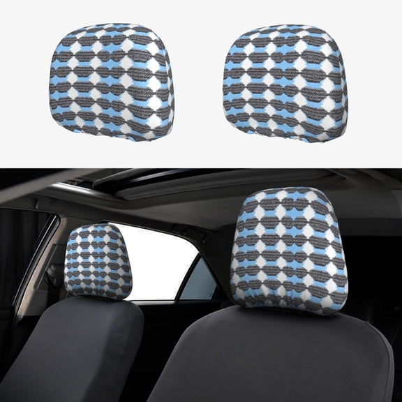 Car Headrest Covers 2pcs Full-Coverage Headrest Covers For Most Car Models Lightsteelblue Retro Houndstooth_2
