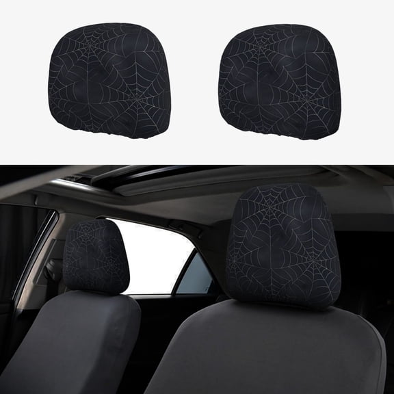 Car Headrest Covers 2pcs Full-Coverage Headrest Covers For Most Car Models Spider Web Halloween Pattern