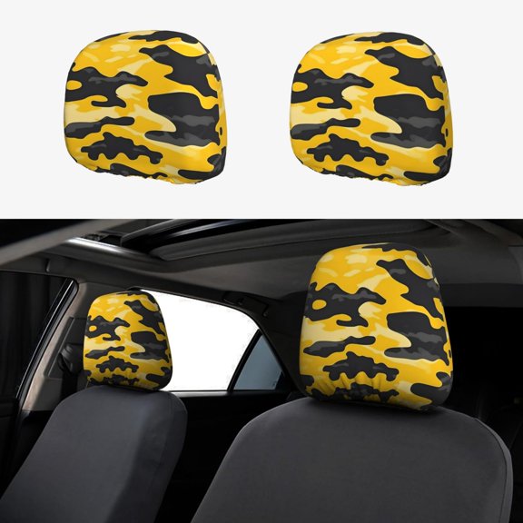 Car Headrest Covers 2pcs Full-Coverage Headrest Covers For Most Car Models Vector Camouflage Pattern Yellow_3