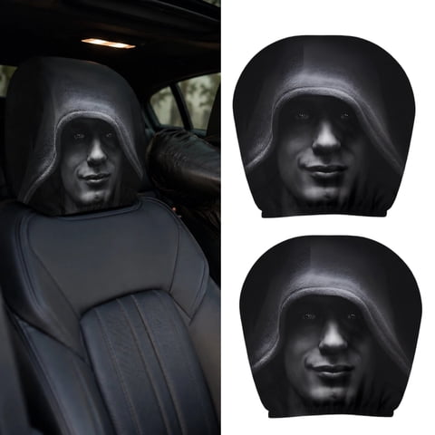Car Headrest Covers Designed with Bold Funny Face Faces Cover, Scary Face Printing Car Seat Headrest Cover, Funny Face Masque Head Rest Protector for Auto Vehicle Truck, 2 Pack