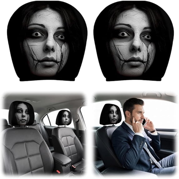 Car Headrest Covers, Soft Polyester Fabric with Funny Cartoon Print, Stretchy Seat Headrest Protector for Auto Interior Decoration,2Pcs