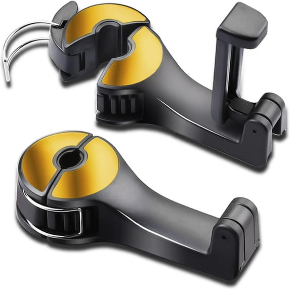 Car Headrest Hidden Hook with Phone Holder, Car Seat Hooks for Purses and Bags, Universal 360° Rotation Headrest Hooks Purse Holder for Car, Car Purse Hook Holder (Gold)