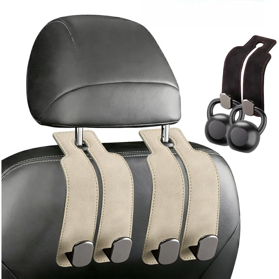 Car Headrest Hooks, Suede and Metal, 2-Pack, Anti-Drop Lock, for Bags and Purses