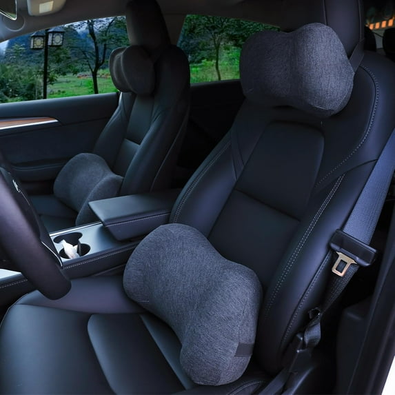 Car Headrest & Lumbar Support Cushion, Car Neck Pillow Kit, Memory Foam Ergonomic Car Headrest and Lumbar Support for Driving Fatigue Relief, Comfort and Support Your Neck and Back Kit-black