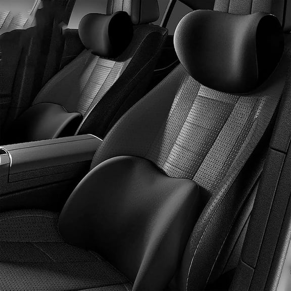 Car Headrest & Lumbar Support Cushion, Ergonomic Car Seat Headrest Neck Rest Cushion Lumbar Support Pillow Memory Foam & Breathable Removable Cover