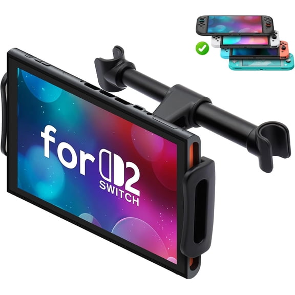 Car Headrest Mount Compatible with Switch 2 Model 2025/ Swith OLED/Switch, Adjustable Holder Switch/iPhone/iPad and Other Devices (4"-11")-Black