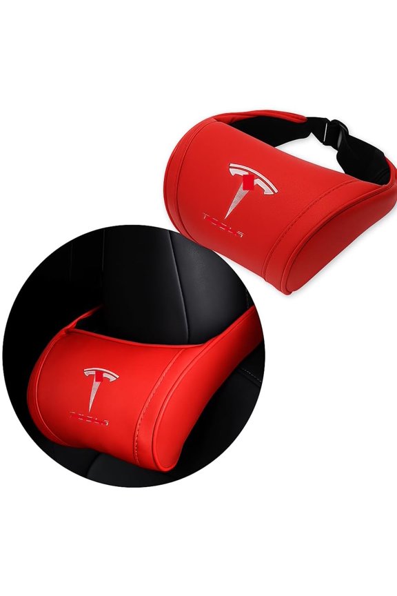 Car Headrest Neck Pillow Support Ergonomic, with Valve Stem Covers Accessory for Driving Seat Fatigue Relief Compatible with Model S X 3 Y & Cybertruck - 1 Piece