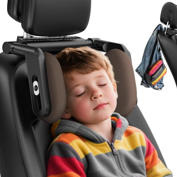 Car Headrest Pillow, 4-Way Adjustable Car Headrest,Thickened Memory Foam Road Pal Headrest, Neck Support Pillow, U- Shaped Design, Travel Car Sleeping (Brown)