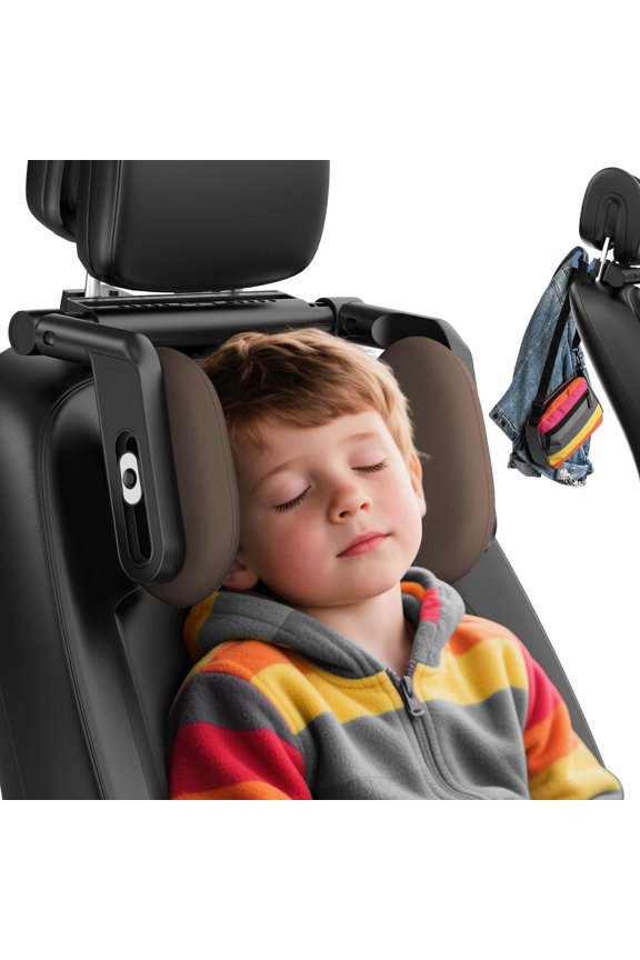 Car Headrest Pillow, 4-Way Adjustable Car Headrest,Thickened Memory Foam Road Pal Headrest, Neck Support Pillow, U- Shaped Design, Travel Car Sleeping (Brown)