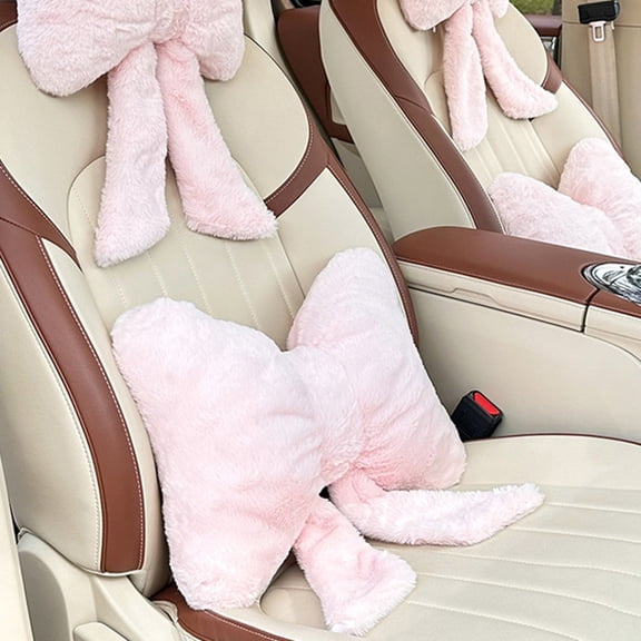 Car Headrest Pillow Bow Comfortable Neck Support for Driving Soft Touch Fabric Car Pillow Cute Girl-Style Interior Decor for Home and Comfortable Driving