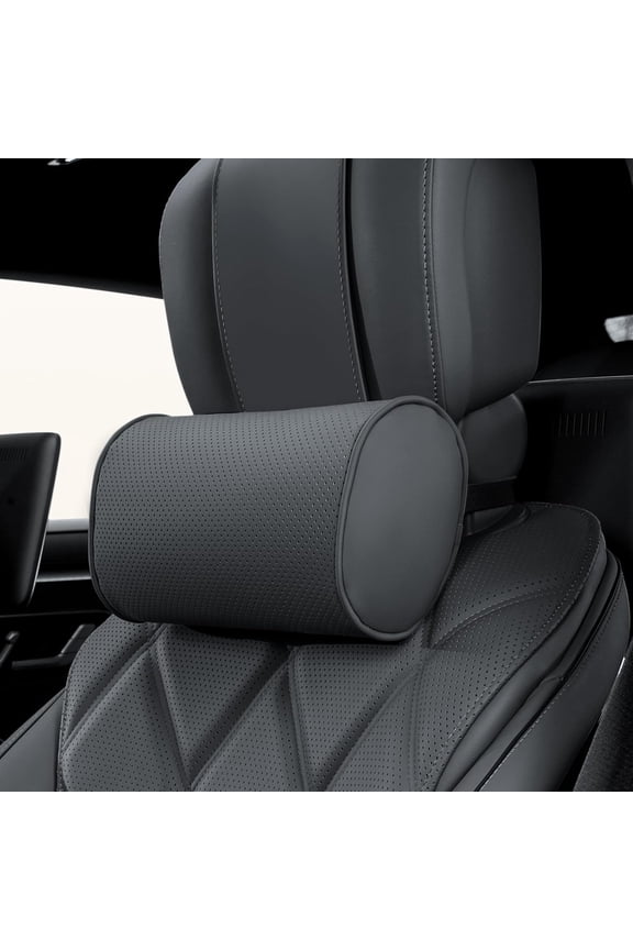 Car Headrest Pillow for Driving - Luxury Leather 100% Memory Foam, Ergonomic Neck Support - Universal Fit Head Rest Travel Pillow for Most Cars, Home & Office, Black, 2 Pack