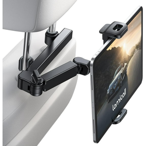 Car Tablet Holder - [3 in 1 Extension Arm] Adjustable Tablet Car Mount for Back Seat, Road Trip Essentials for Kids, for 4.7-11" Device Like iPad Pro, Air, Mini, Galaxy, Black