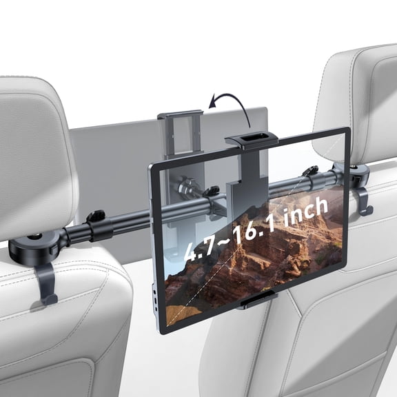 Car Headrest Tablet Mount, Front & Rear Flip, Fits 4.7-16.1" Devices for Road Trips