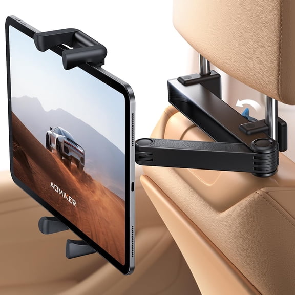 Car Headrest iPad Holder - [Aluminium Lockable Arm] Universal Tablet Mount Backseat with Foldable Wide Clip, Road Trip Essentials for Kids, Pro, Air, Mini, Galaxy, 6.1-13 Device
