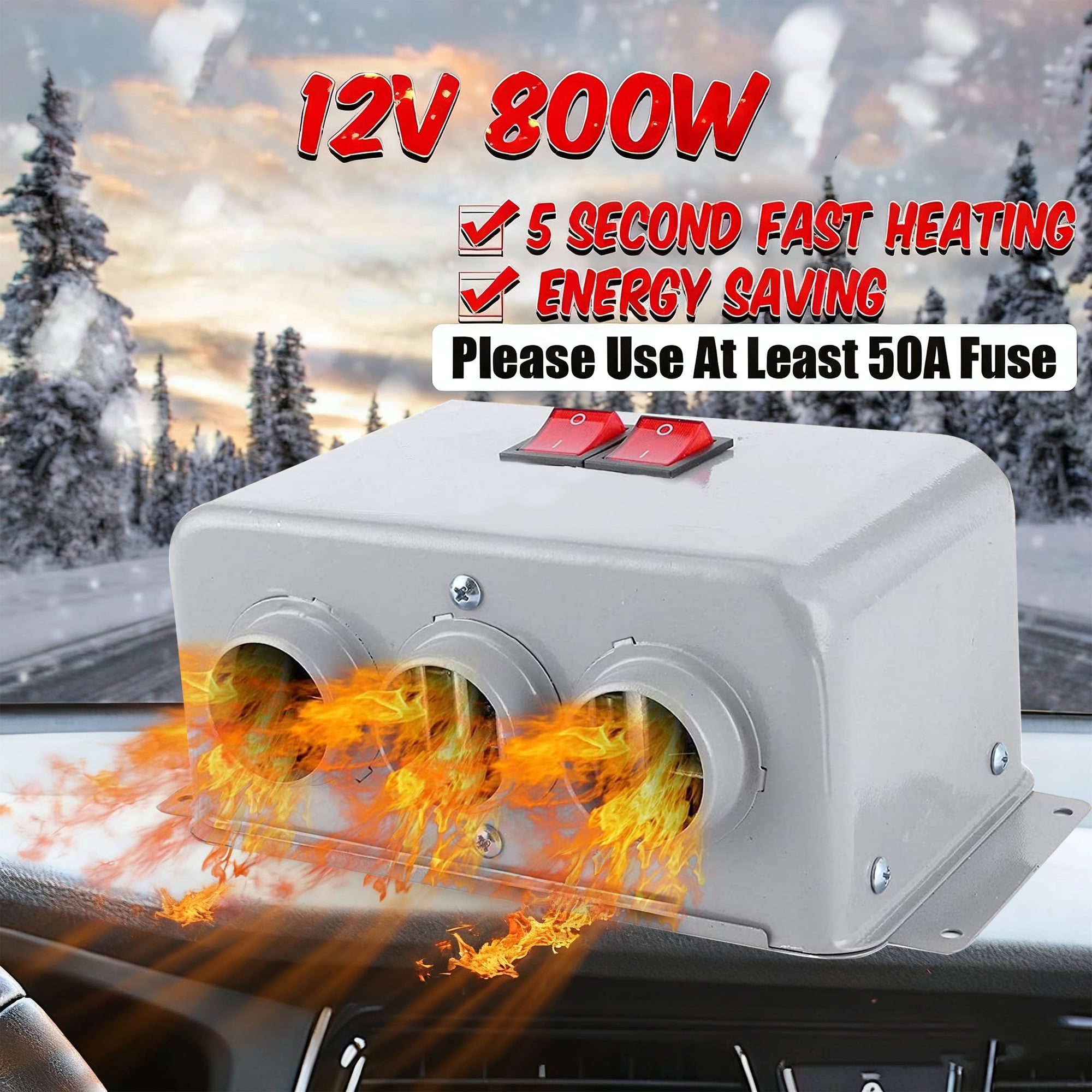 Car Heater Auto Interior Heater Fan,12V 600W‑800W Dual Gear Car Demister Winter Fast Heating Warmer Frost Removing Low Noise Car Windshield Defroster and Defogger for RV Vehicle Trucks Boat(80-100℃)