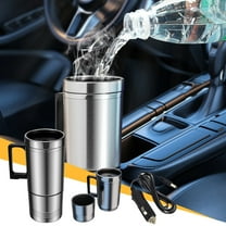 Car Heating Cup Kettle 12V 300ml Coffee Tea Water Mug Vehicle Heating Drinking Cup Stainless Steel Auto Travel Cup with Leakproof Lid and Insulated Handle