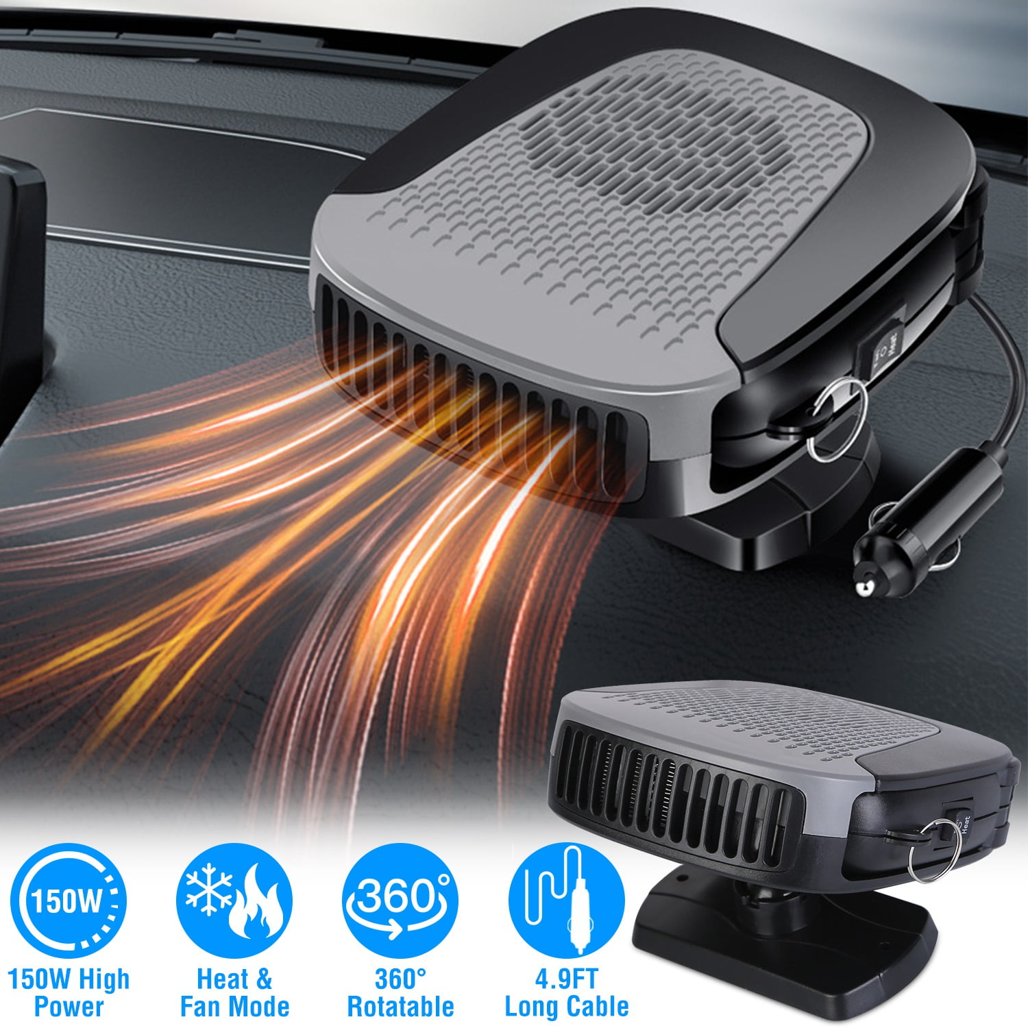 Portable 150W 12V Car Heater Fan Auto Windshield Defroster Demister 360°  Rotated