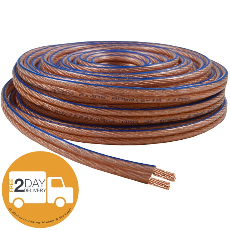 Car Home Audio Speaker Wire Transparent Clear Cable 10AWG 200ft 10/2 Gauge