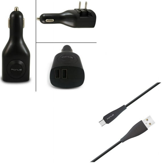 Car Home Charger & 6ft USB Cable for Samsung Galaxy S22,Ultra,S21,Ultra,S20 Ultra,Plus,Fan Edition,FE 5G - 2-Port USB 2-in-1 Power + Type-C Charger Cord Power Combo